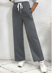 Dark Grey bottoms,Plain Color bottoms,Pocket Dark Grey Straight Leg Elastic Waist Pants