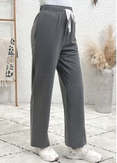 Dark Grey bottoms,Plain Color bottoms,Pocket Dark Grey Straight Leg Elastic Waist Pants