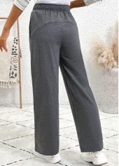 Dark Grey bottoms,Plain Color bottoms,Pocket Dark Grey Straight Leg Elastic Waist Pants