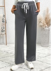Pocket Dark Grey Straight Leg Elastic Waist Pants