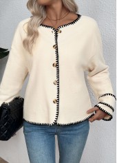 Beige tops,Plain Color tops,Tummy Coverage Beige Round Neck Long Sleeve Coat