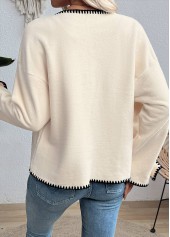 Beige tops,Plain Color tops,Tummy Coverage Beige Round Neck Long Sleeve Coat