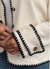 Beige tops,Plain Color tops,Tummy Coverage Beige Round Neck Long Sleeve Coat