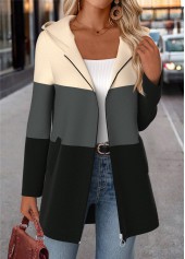 Rotita – Mehrfarbiger langärmliger Mantel mit Kapuze und Bauchbedeckung