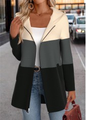 Multi Color tops,Plain Color tops,ROTITA Tummy Coverage Multi Color Hooded Long Sleeve Coat