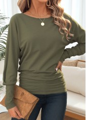 Olive Green tops,Plain Color tops,ROTITA Tummy Coverage Olive Green Round Neck T Shirt