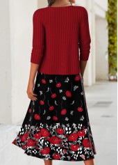 Red dresses,Floral dresses,Plants dresses,Everyday dresses,Casual dresses,ROTITA Tummy Coverage Floral Print Red Dress and Cardigan