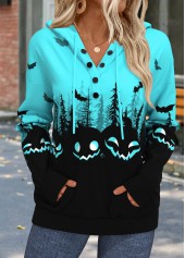 Cyan tops,Black tops,Halloween tops,ROTITA Halloween Tummy Coverage Cyan Long Sleeve Hoodie