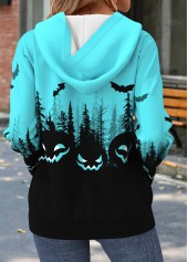 Cyan tops,Black tops,Halloween tops,ROTITA Halloween Tummy Coverage Cyan Long Sleeve Hoodie