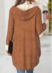 Dark Coffee tops,Plain Color tops,ROTITA Tummy Coverage Dark Coffee Hooded Long Sleeve Coat