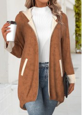 Dark Coffee tops,Plain Color tops,ROTITA Tummy Coverage Dark Coffee Hooded Long Sleeve Coat
