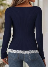 Navy tops,Plain Color tops,ROTITA Tummy Coverage Navy Scoop Neck Long Sleeve T Shirt