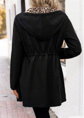 Black tops,Leopard tops,Animal Print tops,ROTITA Tummy Coverage Reversible Leopard Black Hooded Long Sleeve Coat