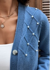 Denim Blue tops,Plain Color tops,Tummy Coverage Denim Blue Long Sleeve Cardigan