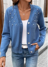 Bauchbedeckender langärmeliger denimblauer Cardigan