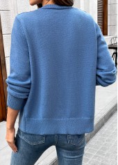 Denim Blue tops,Plain Color tops,Tummy Coverage Denim Blue Long Sleeve Cardigan