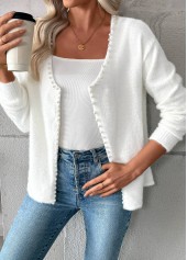 White tops,Plain Color tops,Tummy Coverage White Long Sleeve Cardigan