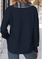 Navy tops,Plaid tops,Geometric tops,ROTITA Tummy Coverage Plaid Navy Turn Down Collar Sweatshirt