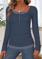 Navy tops,Dot tops,ROTITA Tummy Coverage Polka Dot Navy Round Neck T Shirt