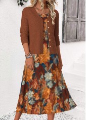 Rotita – Kleid und Strickjacke mit zufälligem Blumenmuster zur Bauchbedeckung