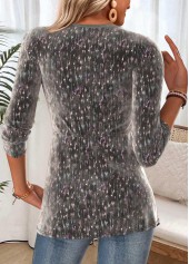 Dark Grey tops,Plain Color tops,ROTITA Twist Dark Grey V Neck Long Sleeve T Shirt