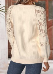 Beige tops,Plain Color tops,ROTITA Tummy Coverage Beige Round Neck Long Sleeve Sweatshirt