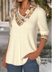 Beige tops,Tribal tops,ROTITA Tummy Coverage Fair Isle Print Beige Asymmetrical Neck Sweatshirt