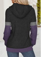 Dark Purple tops,Contrast Color tops,ROTITA Tummy Coverage Dark Purple Long Sleeve Hoodie