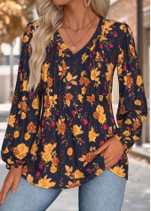 ROTITA Tummy Coverage Floral Print Multi Color V Neck Blouse