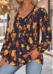 Multi Color tops,Floral tops,Plants tops,ROTITA Tummy Coverage Floral Print Multi Color V Neck Blouse