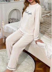 White loungewear,Letter loungewear,Letter Print White Round Neck Lounge Top and Pants