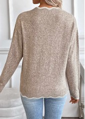 Light Camel tops,Plain Color tops,Tummy Coverage Light Camel V Neck Long Sleeve Sweater