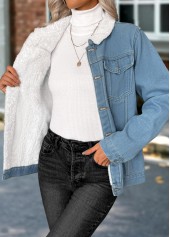 Tummy Coverage Denim Blue Turn Down Collar Coat