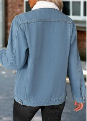 Denim Blue tops,Plain Color tops,Tummy Coverage Denim Blue Turn Down Collar Coat