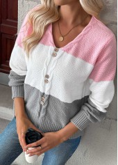 Tummy Coverage Pink V Neck Long Sleeve Sweater