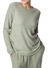 Light Green loungewear,Plain Color loungewear,Light Green Round Neck Lounge Top and Pants