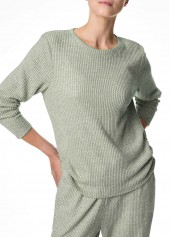 Light Green loungewear,Plain Color loungewear,Light Green Round Neck Lounge Top and Pants