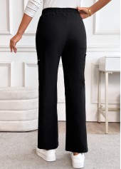 Black bottoms,Plain Color bottoms,Pocket Black Straight Leg Elastic Waist High Waisted Pants