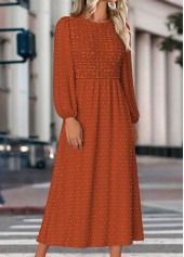 ROTITA Tummy Coverage Terracotta Round Neck Long Sleeve Dress