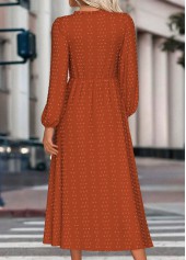 Terracotta dresses,Plain Color dresses,Everyday dresses,Casual dresses,ROTITA Tummy Coverage Terracotta Round Neck Long Sleeve Dress