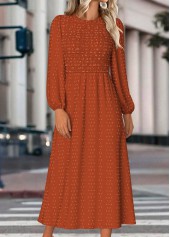 Terracotta dresses,Plain Color dresses,Everyday dresses,Casual dresses,ROTITA Tummy Coverage Terracotta Round Neck Long Sleeve Dress