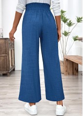 Blue bottoms,Plain Color bottoms,Blue Wide Leg Elastic Waist High Waisted Pants