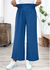 Blue bottoms,Plain Color bottoms,Blue Wide Leg Elastic Waist High Waisted Pants