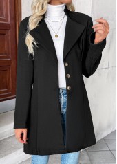 Black tops,Plain Color tops,Tummy Coverage Black Lapel Long Sleeve Coat