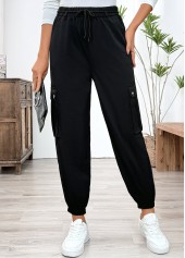 Black bottoms,Plain Color bottoms,Pocket Black Jogger Elastic Waist High Waisted Pants