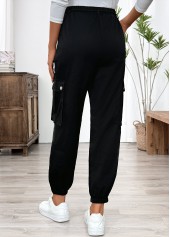 Black bottoms,Plain Color bottoms,Pocket Black Jogger Elastic Waist High Waisted Pants