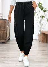 Black bottoms,Plain Color bottoms,Pocket Black Jogger Elastic Waist High Waisted Pants