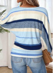 Light Blue tops,Striped tops,Geometric tops,ROTITA Tummy Coverage Striped Light Blue Round Neck T Shirt