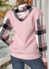 Light Pink tops,Plaid tops,Geometric tops,ROTITA Tummy Coverage Plaid Light Pink Long Sleeve Hoodie