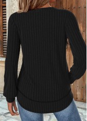Black tops,Plain Color tops,ROTITA Black Round Neck Long Sleeve Sweatshirt